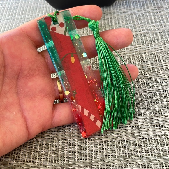 XMAS Handmade Festive Holiday Bookmark small Red Green with Red Strip - Picture 6 of 9